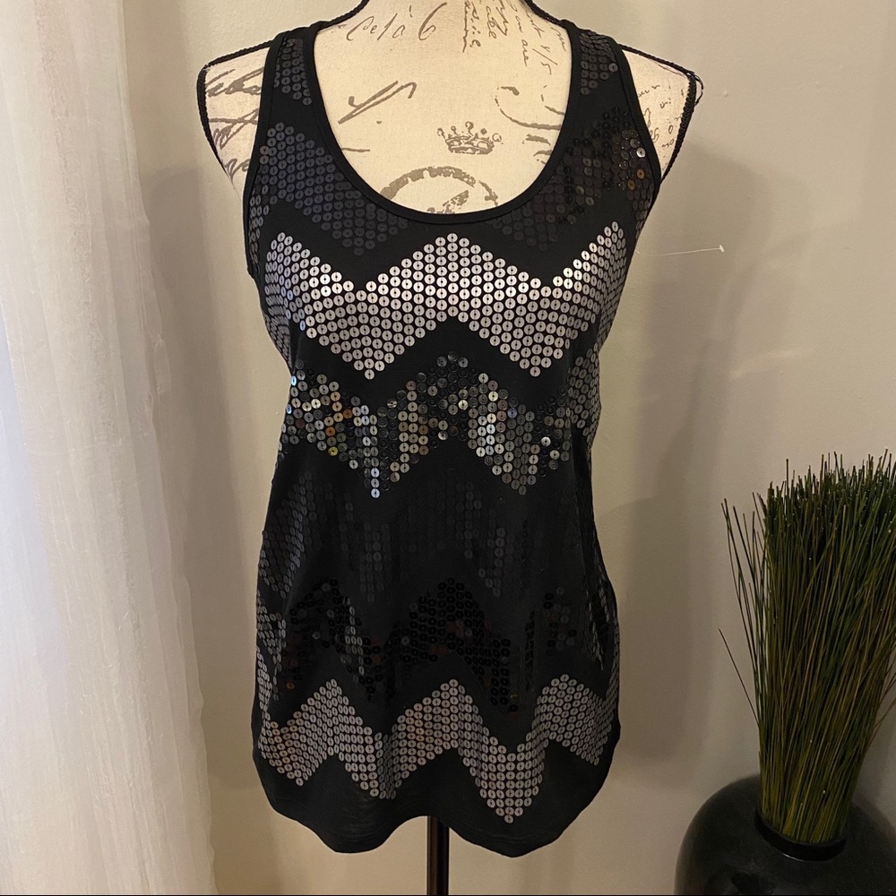 Black & Silver Sequins Racerback Tank Top Size L